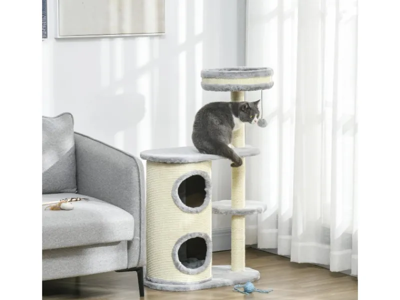 PawHut Kratzbaum 100 cm mit Kratztonne Sisalsäule und Kissen