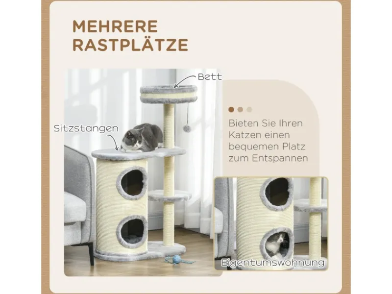 PawHut Kratzbaum 100 cm mit Kratztonne Sisalsäule und Kissen