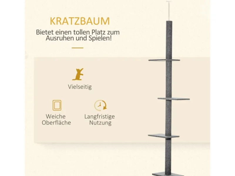 PawHut Kratzbaum Deckenhoch 228-260 cm mit 3 Ebenen Spielbaum