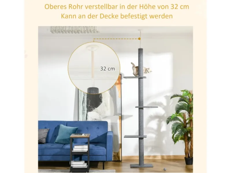 PawHut Kratzbaum Deckenhoch 228-260 cm mit 3 Ebenen Spielbaum