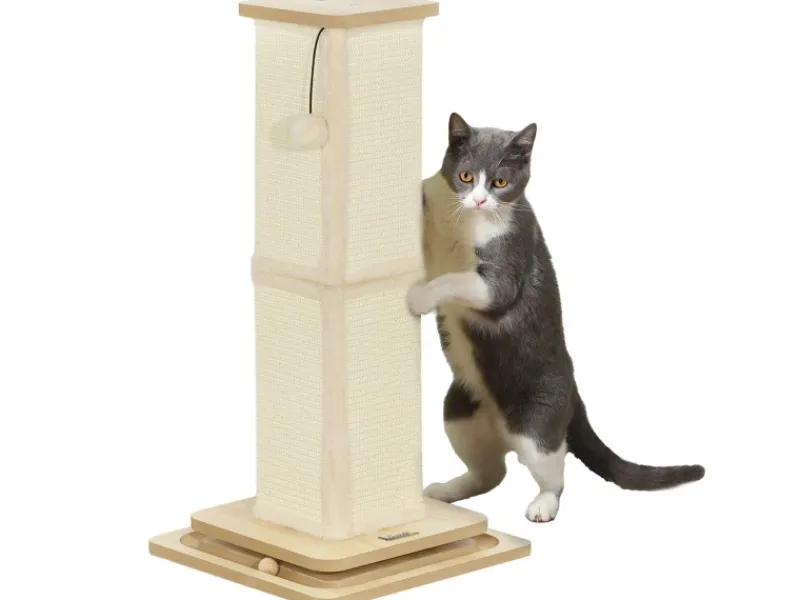 PawHut Kratzstamm Kratzsäule MDF Sisal Eiche 34L x 34B x 67H cm