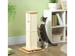 PawHut Kratzstamm Kratzsäule MDF Sisal Eiche 34L x 34B x 67H cm