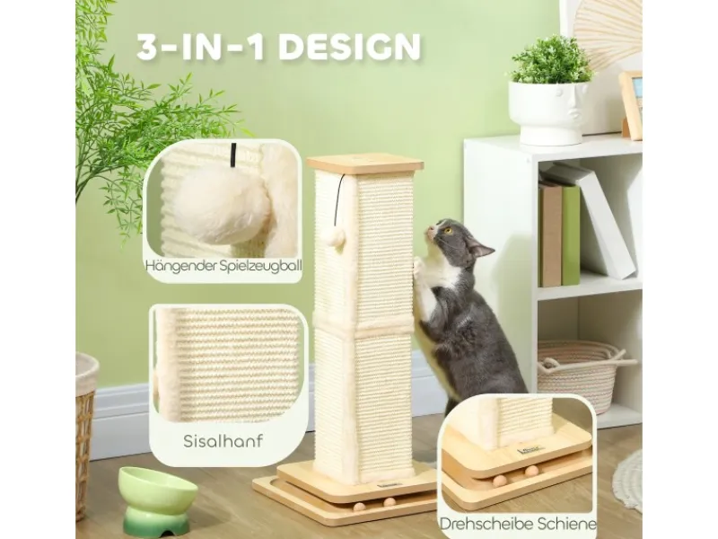 PawHut Kratzstamm Kratzsäule MDF Sisal Eiche 34L x 34B x 67H cm