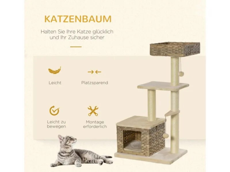 PawHut Rattan Katzenbaum mit Sisal Höhe 108 cm
