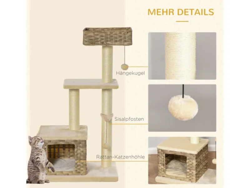 PawHut Rattan Katzenbaum mit Sisal Höhe 108 cm