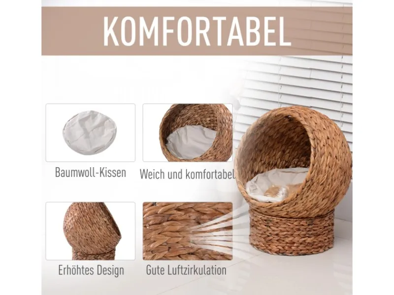 PawHut Rattan Katzenkorb mit Kissen