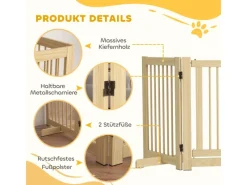 PawHut Schutzgitter Kiefernholz Naturholz 204L x 36B x 75H cm