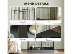 PawHut Small Animal Cage Stahl Oxfordstoff Schwarz 121L x 61B x 61H cm