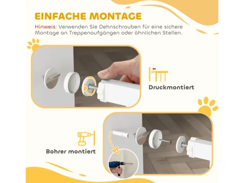 PawHut Türschutzgitter Stahl Kunststoff Weiß 76-104B x 94H cm
