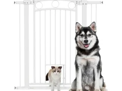 PawHut Türschutzgitter Stahl Kunststoff Weiß 76-104L x 106H cm