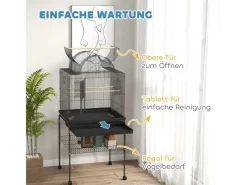 Sale PawHut Vogelkäfig Stahl Kunststoff Schwarz 63L x 53B x 144H cm