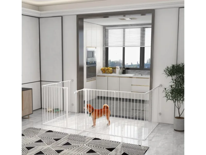 Outlet PawHut Welpenauslauf Klappbar 90 cm Hoch mit 8 Platten Tür