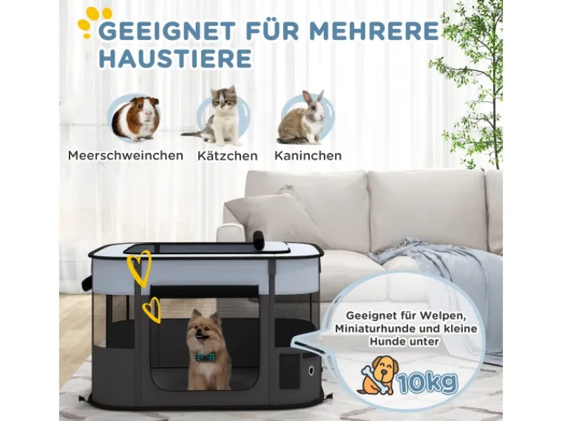 PawHut Welpenauslauf Oxford-Stoff Nylonnetz Grau 94L x 74B x 60H cm