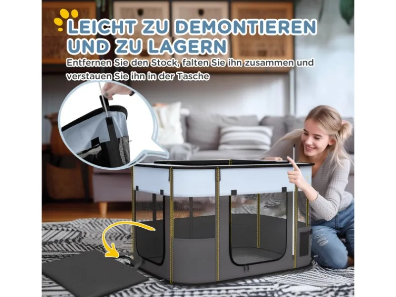 PawHut Welpenauslauf Oxford-Stoff Nylonnetz Grau 94L x 74B x 60H cm