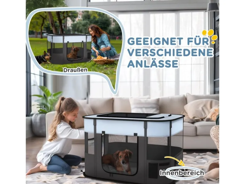 PawHut Welpenauslauf Oxford-Stoff Nylonnetz Grau 94L x 74B x 60H cm