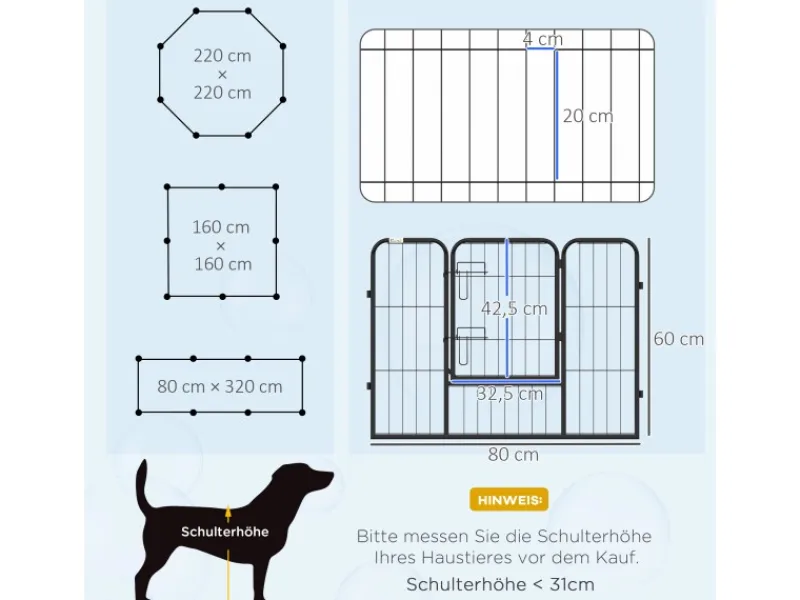 PawHut Welpenfreigehege Freigehege Welpenzaun Laufgitter Laufstall 80 x 60 cm