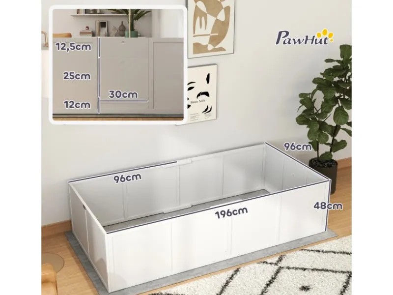 PawHut Wurfkiste für Welpen Kiefernholz MDF Weiß 196L x 96B x 48H cm