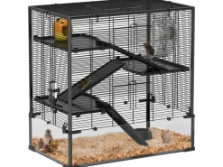 New PawHut Zwerghamster-Käfig Stahl Gehärtetes Glas Schwarz 78,5L x 48,5B x 80H cm