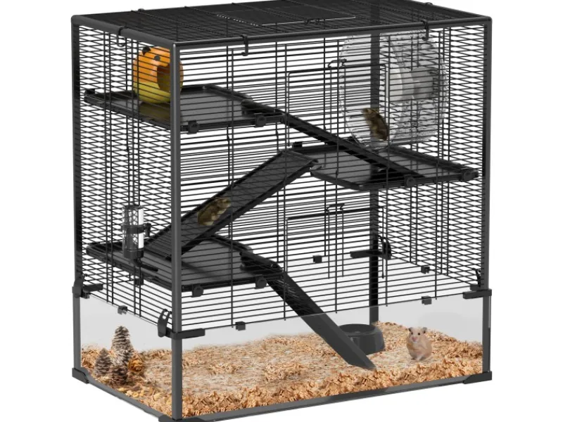 New PawHut Zwerghamster-Käfig Stahl Gehärtetes Glas Schwarz 78,5L x 48,5B x 80H cm