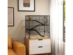 New PawHut Zwerghamster-Käfig Stahl Gehärtetes Glas Schwarz 78,5L x 48,5B x 80H cm