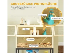 Discount PawHut Zwerghamsterkäfig Tannenholz Stahl Naturholz 87L x 43B x 101H cm