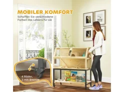 Discount PawHut Zwerghamsterkäfig Tannenholz Stahl Naturholz 87L x 43B x 101H cm