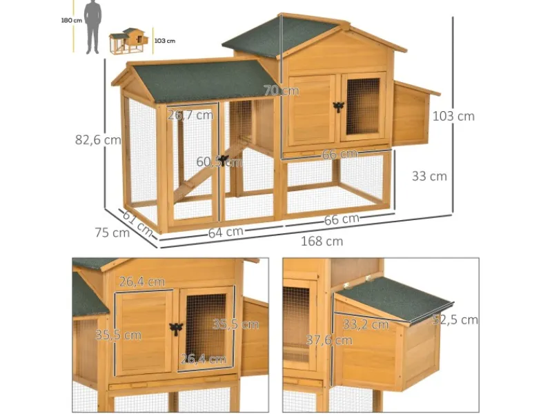 PawHut Zwerghühnerstall mit Auslauf Stange Nistkasten