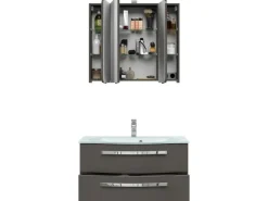 Clearance Pelipal Badmöbel-Set Serie 4005 3-tlg. 92 cm Lack Steingrau Hochglanz