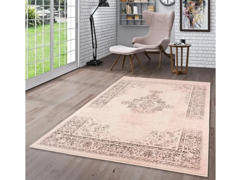 Best Pergamon Designer Teppich Passion Vintage Bordüre Rosa Beige 140x200cm