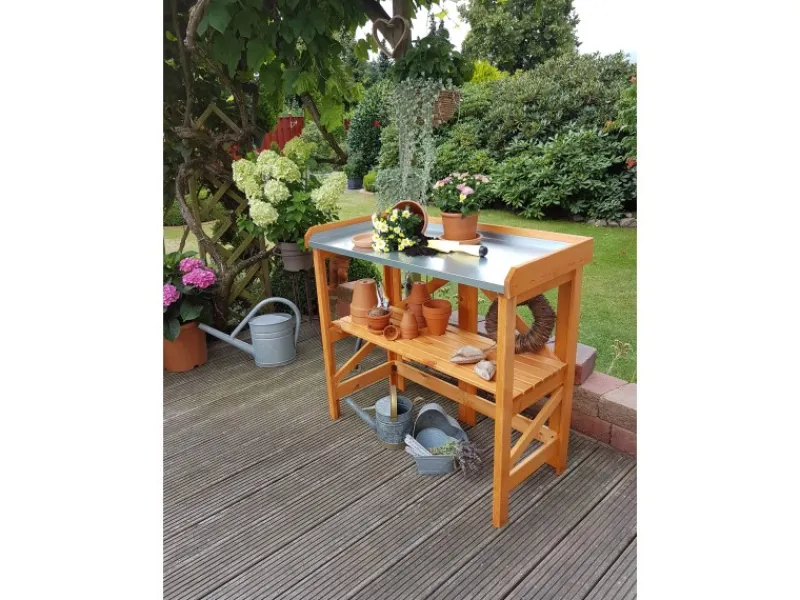 Promadino Pflanztisch klappbar mit verzinkter Arbeitsfläche 45 cm x 97 cm x 88 cm