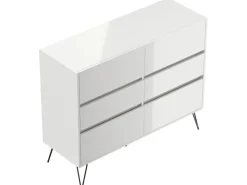 Outlet Posseik Sideboard Industrial M 6 Schubladen 120 cm Weiß Hochglanz