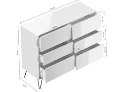 Outlet Posseik Sideboard Industrial M 6 Schubladen 120 cm Weiß Hochglanz