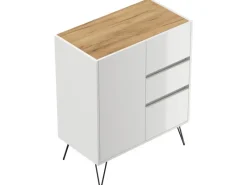 Discount Posseik Sideboard Industrial K 3 Schubladen 1 Tür 80 cm Top Weiß Eiche