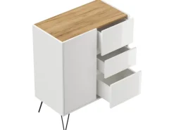 Discount Posseik Sideboard Industrial K 3 Schubladen 1 Tür 80 cm Top Weiß Eiche