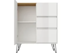 Discount Posseik Sideboard Industrial K 3 Schubladen 1 Tür 80 cm Top Weiß Eiche