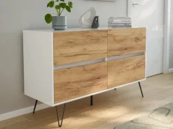 Discount Posseik Sideboard Industrial E 4 Schubladen 120 cm Front Weiß Eiche