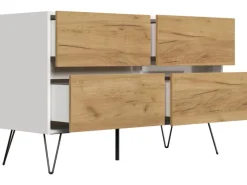 Discount Posseik Sideboard Industrial E 4 Schubladen 120 cm Front Weiß Eiche