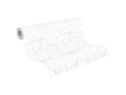 PROFHOME 951361-GU Barock Tapete Ornament Matt Weiß 1,06 m x 25,00 m 26,50 m2 Weiß
