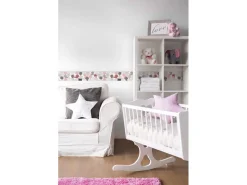 PROFHOME 403741-GU Tiermotiv Tapete Kindertapete Matt Rosa Grau Weiß 0,75 m2 0,15 m x 5,00 m 0,75 m2 Rosa