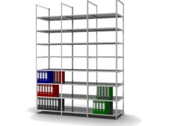 PROREGAL Aktenregal Schraubsystem Grundregal HxBxT 290 x 75 x 60 cm 8 Ebenen Fachlast 90 kg Ohne Deckboden Beidseitig Nutzbar