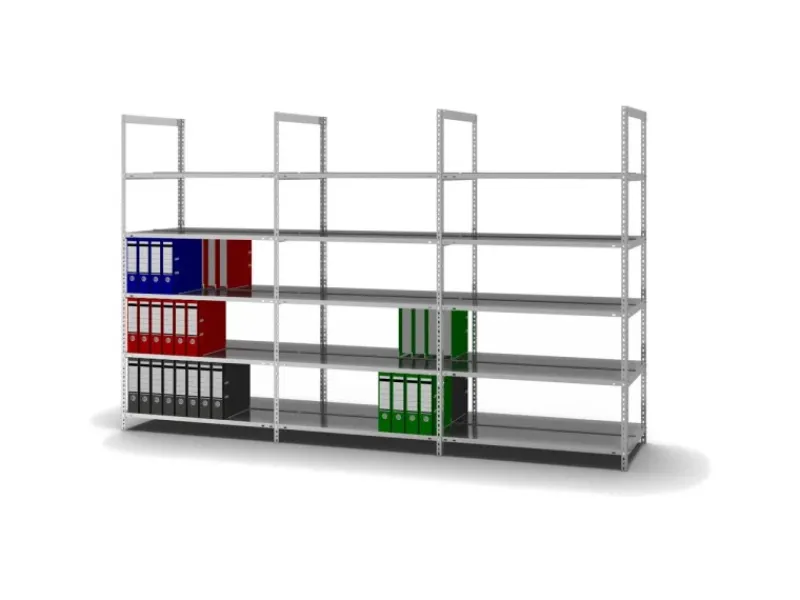 PROREGAL Aktenregal Schraubsystem Grundregal HxBxT 185 x 100 x 60 cm 5 Ebenen Fachlast 90 kg Ohne Deckboden Beidseitig Nutzbar