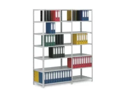 Outlet PROREGAL Aktenregal Schraubsystem Grundregal HxBxT 220 x 75 x 60 cm 7 Ebenen Fachlast 90 kg Mit Deckboden Beidseitig Nutzbar Lichtgrau