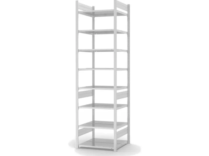 Outlet PROREGAL Aktenregal Stecksystem T-Profil Grundregal HxBxT 270 x 75 x 60 cm 8 Ebenen Fachlast 90 kg Beidseitig Nutzbar Lichtgrau