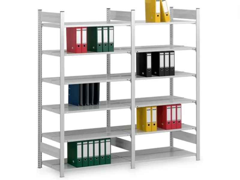 Outlet PROREGAL Aktenregal Stecksystem T-Profil Grundregal HxBxT 270 x 75 x 60 cm 8 Ebenen Fachlast 90 kg Beidseitig Nutzbar Lichtgrau