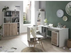 Hot PROREGAL Aktenschrank Pigeon Large HxBxT 83,6 x 100 x 41 cm 2 Fächern & 2 Abschließbare Schiebetüren Weiß & Eiche Eiche-Weiß