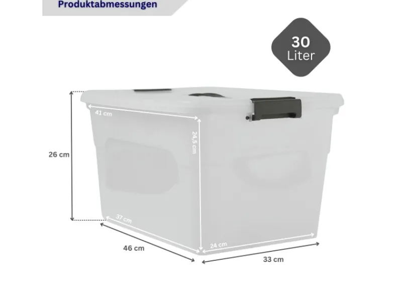 PROREGAL Aufbewahrungsbox Mit Deckel 30L 4er Set Klein Transparent Stapelbar Kunststoffbox Verschlussclips Stapelbox Aufbewahrungsbehälter Büro