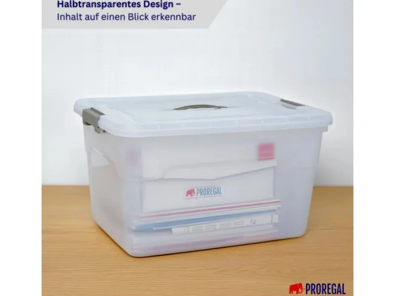 PROREGAL Aufbewahrungsbox Mit Deckel 30L 4er Set Klein Transparent Stapelbar Kunststoffbox Verschlussclips Stapelbox Aufbewahrungsbehälter Büro
