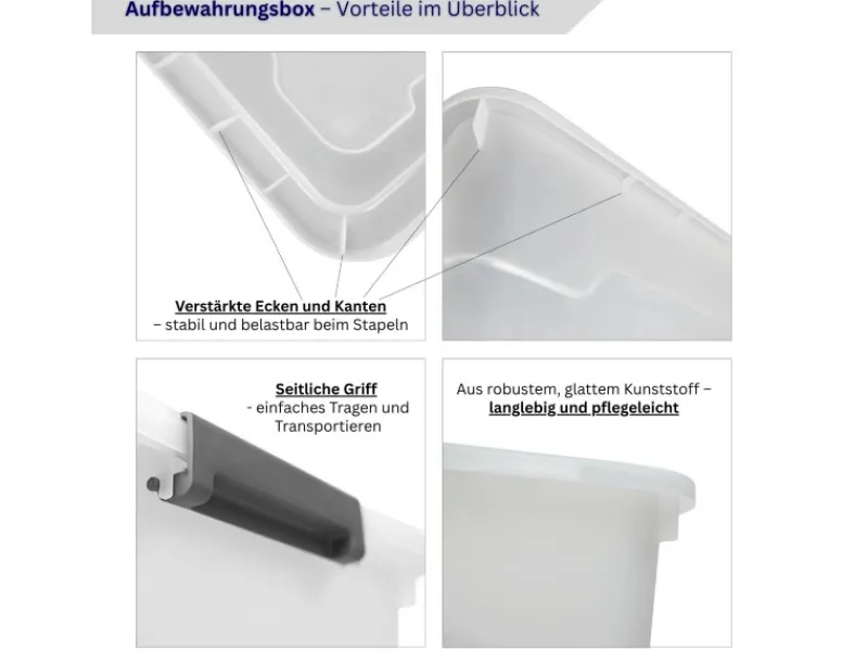 PROREGAL Aufbewahrungsbox Mit Deckel 30L 4er Set Klein Transparent Stapelbar Kunststoffbox Verschlussclips Stapelbox Aufbewahrungsbehälter Büro