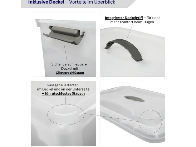 PROREGAL Aufbewahrungsbox Mit Deckel 30L 4er Set Klein Transparent Stapelbar Kunststoffbox Verschlussclips Stapelbox Aufbewahrungsbehälter Büro