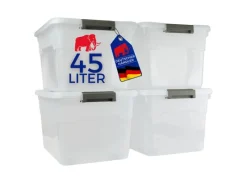 Best PROREGAL Aufbewahrungsbox Mit Deckel 45L 4er Set Groß Rollen Transparent Stapelbar Kunststoffbox Verschlussclips Stapelbox Aufbewahrungsbehälter